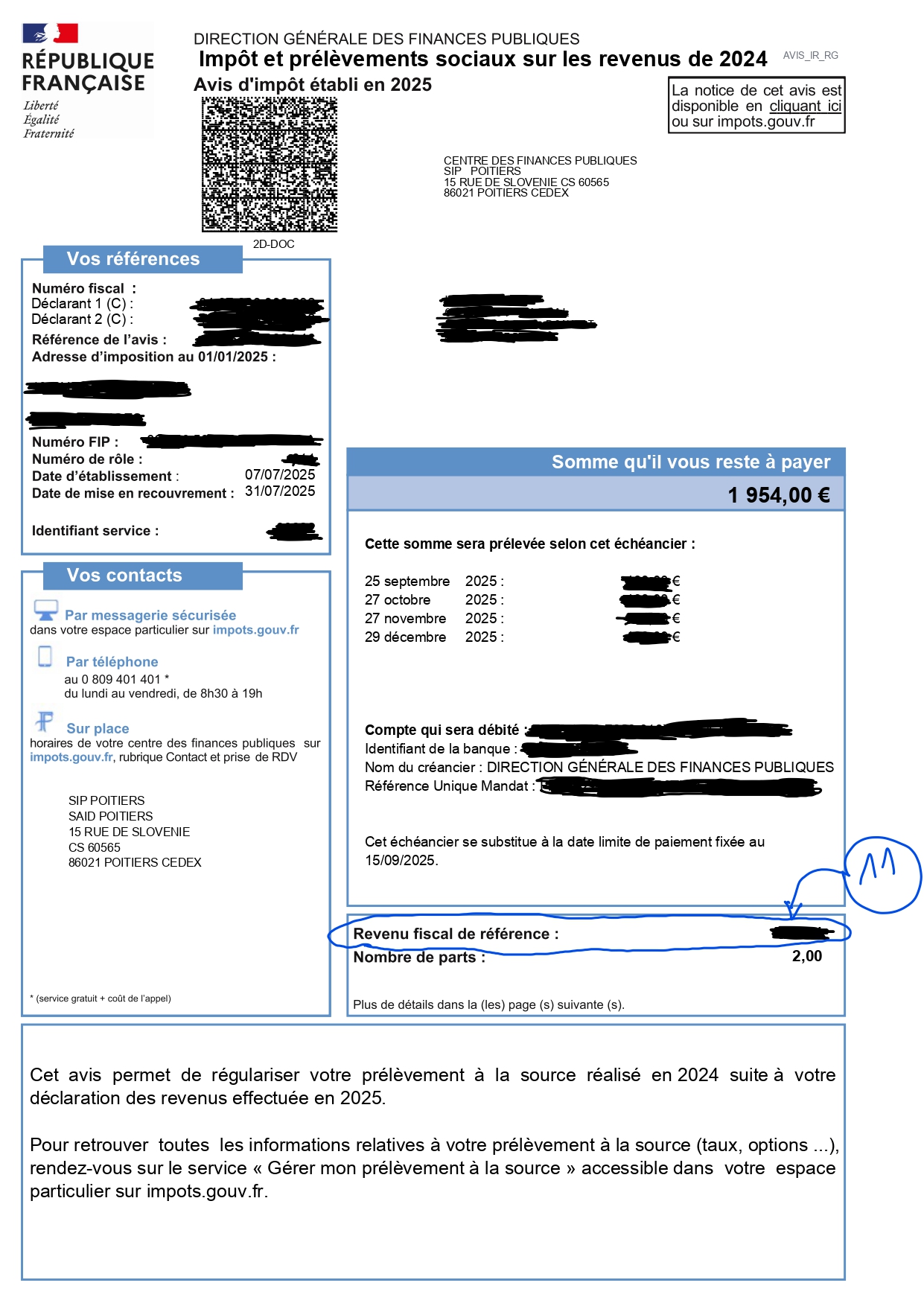 Example of French tax assessment notice - declarant section